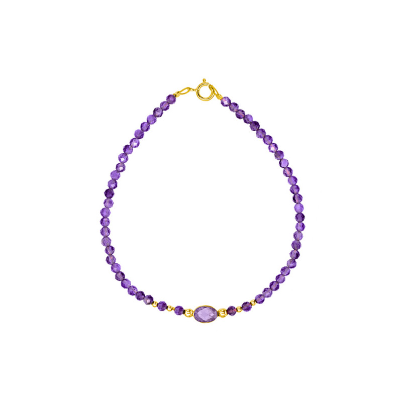 Βραχιόλι με Κ14  χρυσά στοιχεία και αμέθυστο - F124146